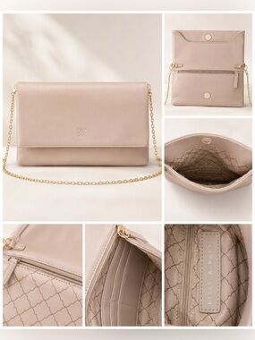 Kelly & Katie Blush Beige Crossbody Clutch Purse Gold Chain Magnetic Closure